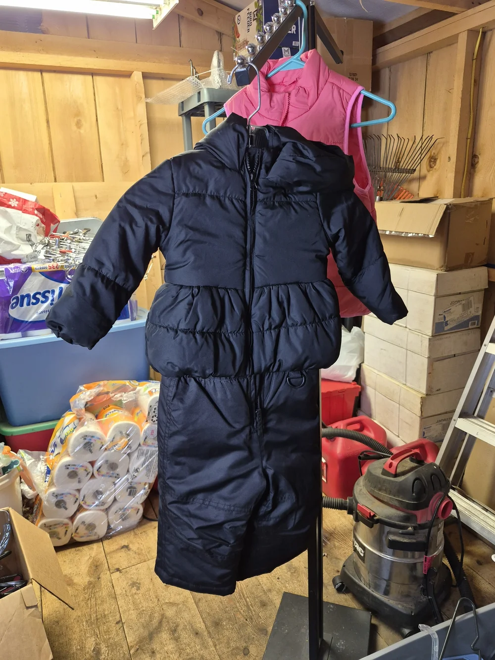 Kids Black Puffer Long Winter Coat - Insulated Hooded Jacket Bin 41